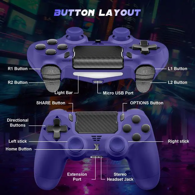 Alt view image 7 of 7 - Wireless Controller for PS-4, Gamepad with Dual Vibration/Hall Effect Joysticks/Six-axis Gyroscope Sensor/Touchpad, Built-in Speaker & Headphone Jack, Compatible with PS4/Slim/Pro Console/PC