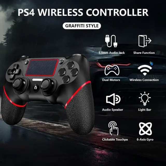 Alt view image 3 of 7 - Wireless Controller for Ps4 Romote Compatible with Ps4/Slim/Pro/Windows PC, Controller for Ps4 with 3.5mm Audio Jack, Touch Pad,Six Axis Motion Control, Charging Cable(BLACK RED)