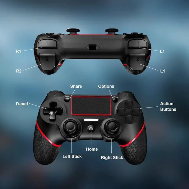 Alt view image 5 of 7 - Wireless Controller for Ps4 Romote Compatible with Ps4/Slim/Pro/Windows PC, Controller for Ps4 with 3.5mm Audio Jack, Touch Pad,Six Axis Motion Control, Charging Cable(BLACK RED)