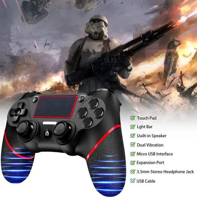 Alt view image 7 of 7 - Wireless Controller for Ps4 Romote Compatible with Ps4/Slim/Pro/Windows PC, Controller for Ps4 with 3.5mm Audio Jack, Touch Pad,Six Axis Motion Control, Charging Cable(BLACK RED)