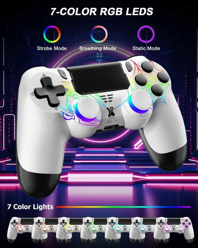 Alt view image 2 of 7 - Light-up Wireless Controller for PS-4,New RGB Controllers with Hall Effect Joystick/1000mAh Battery/Type-C/Vibration/6-Axis Gyro/Headphone Jack/Touch Pad,for PS-4/Slim/Pro Console (White)