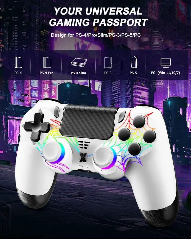 Alt view image 5 of 7 - Light-up Wireless Controller for PS-4,New RGB Controllers with Hall Effect Joystick/1000mAh Battery/Type-C/Vibration/6-Axis Gyro/Headphone Jack/Touch Pad,for PS-4/Slim/Pro Console (White)