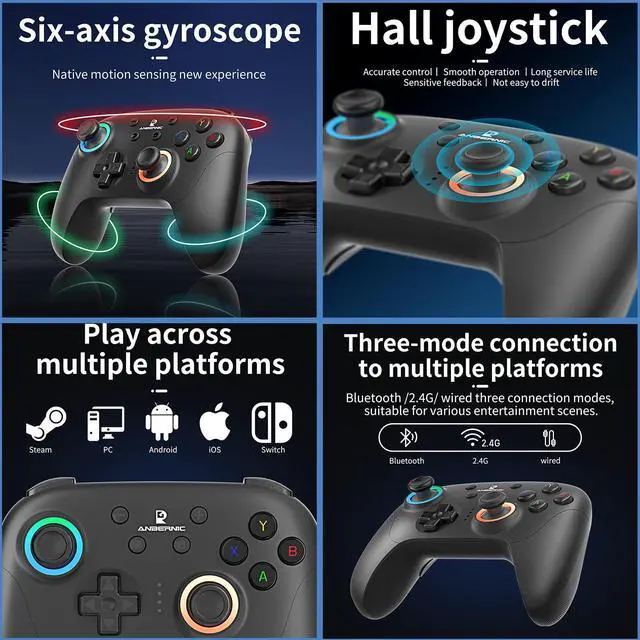 Alt view image 4 of 6 - RG P01 Wireless Gaming Controller RG P01 Controllers Gamepad for PC Plug and Play Gaming Gamepad with Hall Effect/Triggers Joystick rg p01 Game Controller Switch/PC/Steam/Android/IOS(Black)