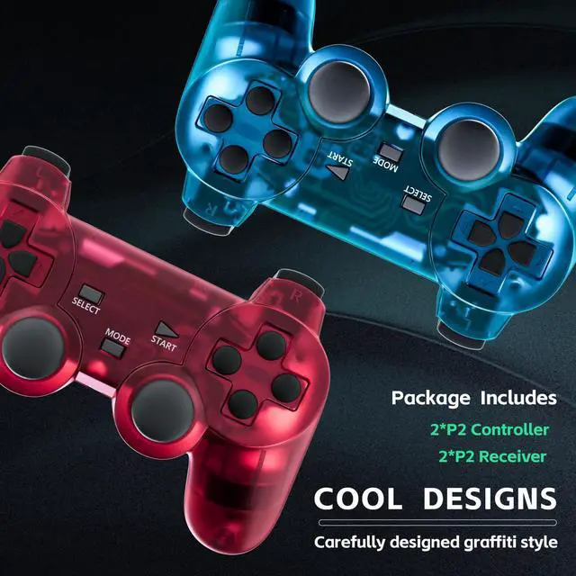 Alt view image 3 of 7 - Wireless Controller for PS-2 Play 2 Double Vibration 2 - ClearBlue and ClearRed