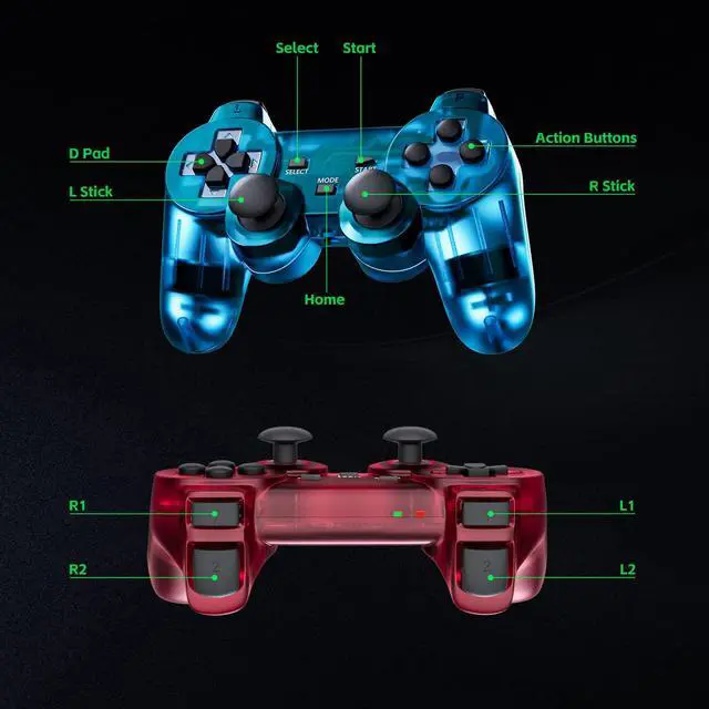 Alt view image 7 of 7 - Wireless Controller for PS-2 Play 2 Double Vibration 2 - ClearBlue and ClearRed