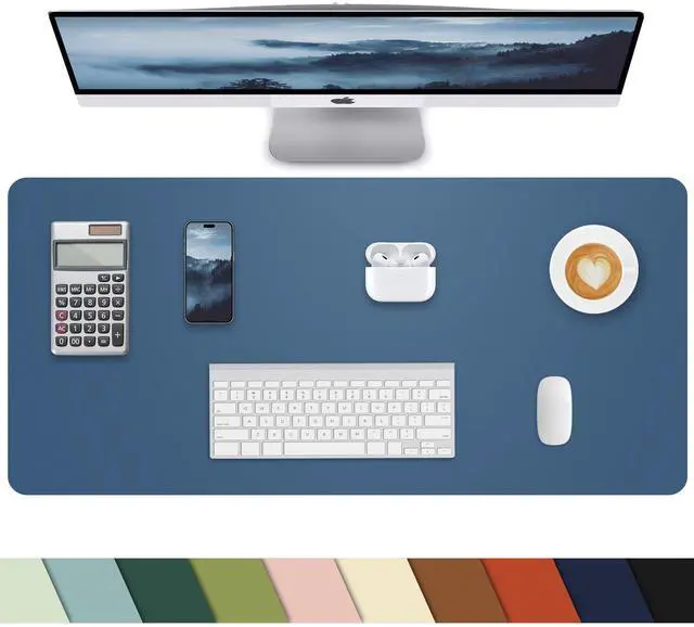 Main image of Pu Leather Desk Protector, Non-Slip Laptop Mat - Waterproof Writing Pad for Office/Home (23.6"x13.8", Grey Blue)