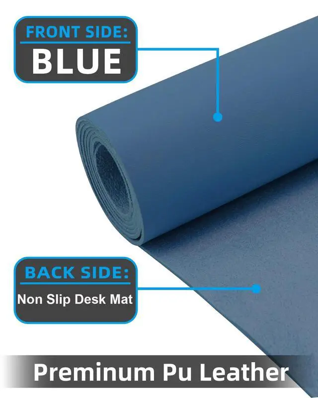 Alt view image 2 of 7 - Pu Leather Desk Protector, Non-Slip Laptop Mat - Waterproof Writing Pad for Office/Home (23.6"x13.8", Grey Blue)