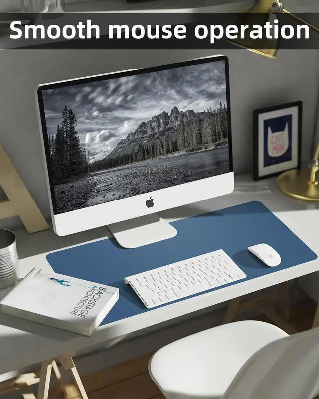 Alt view image 4 of 7 - Pu Leather Desk Protector, Non-Slip Laptop Mat - Waterproof Writing Pad for Office/Home (23.6"x13.8", Grey Blue)
