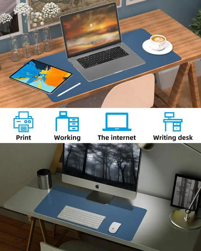 Alt view image 6 of 7 - Pu Leather Desk Protector, Non-Slip Laptop Mat - Waterproof Writing Pad for Office/Home (23.6"x13.8", Grey Blue)