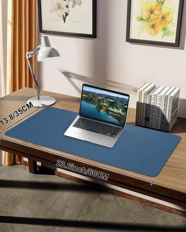 Alt view image 7 of 7 - Pu Leather Desk Protector, Non-Slip Laptop Mat - Waterproof Writing Pad for Office/Home (23.6"x13.8", Grey Blue)