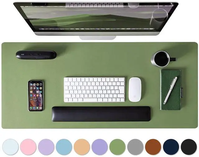 Main image of Leather Desk Pad Protector, Mouse Pad, Non-Slip Computer Mat for Desk, PU Leather Office Desk Mat for Home & Office, Waterproof Laptop Desk Blotter for Keyboard and Mouse, Olive Green (13.7''X23.6'')