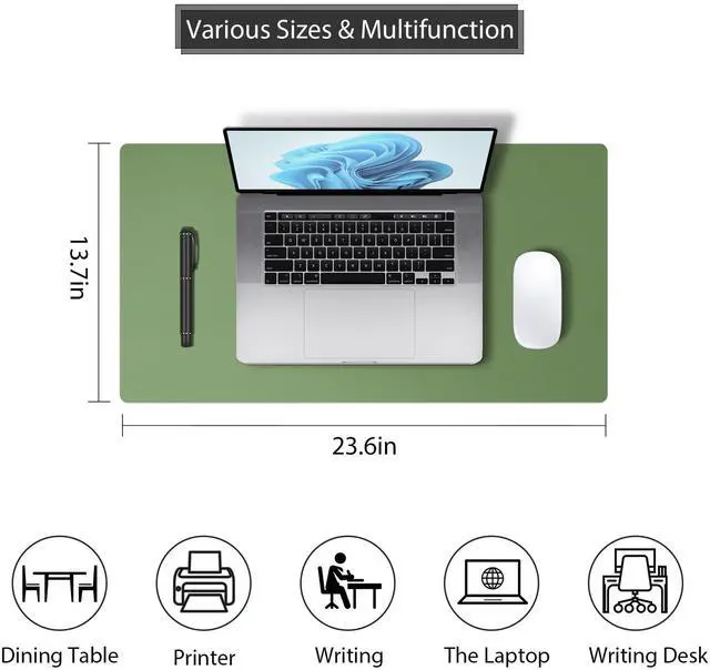 Alt view image 2 of 5 - Leather Desk Pad Protector, Mouse Pad, Non-Slip Computer Mat for Desk, PU Leather Office Desk Mat for Home & Office, Waterproof Laptop Desk Blotter for Keyboard and Mouse, Olive Green (13.7''X23.6'')