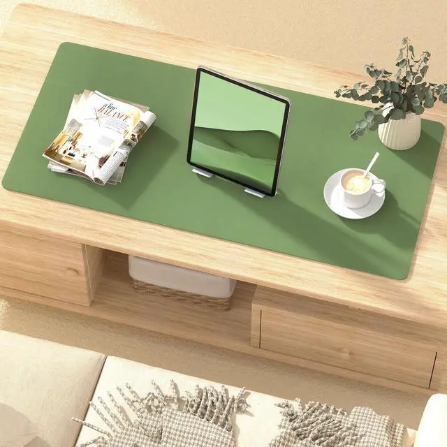 Alt view image 3 of 5 - Leather Desk Pad Protector, Mouse Pad, Non-Slip Computer Mat for Desk, PU Leather Office Desk Mat for Home & Office, Waterproof Laptop Desk Blotter for Keyboard and Mouse, Olive Green (13.7''X23.6'')