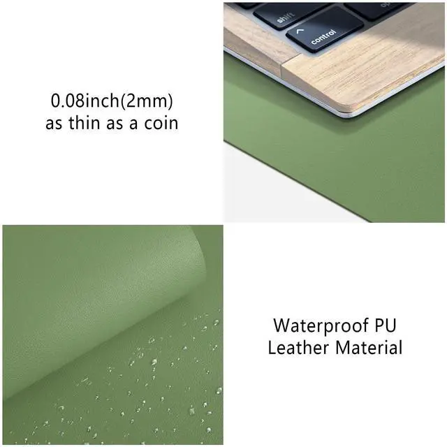 Alt view image 4 of 5 - Leather Desk Pad Protector, Mouse Pad, Non-Slip Computer Mat for Desk, PU Leather Office Desk Mat for Home & Office, Waterproof Laptop Desk Blotter for Keyboard and Mouse, Olive Green (13.7''X23.6'')