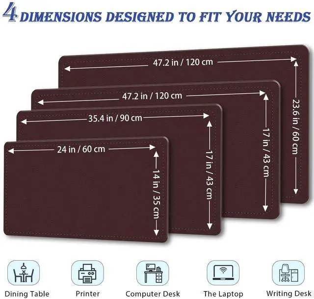 Alt view image 2 of 6 - Non-Slip Desk Pad, 24" x 14" Large Mouse Pad, PU Leather Desk Mat with Suede, Laptop Desk Pad, Waterproof Keyboard Pad, Desk Blotter for Office/Home/Decor (Brown Coffee)