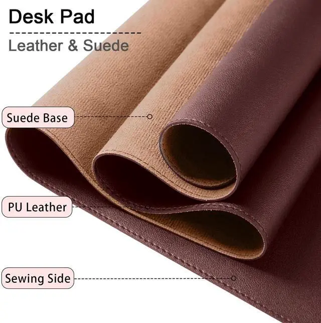 Alt view image 3 of 6 - Non-Slip Desk Pad, 24" x 14" Large Mouse Pad, PU Leather Desk Mat with Suede, Laptop Desk Pad, Waterproof Keyboard Pad, Desk Blotter for Office/Home/Decor (Brown Coffee)