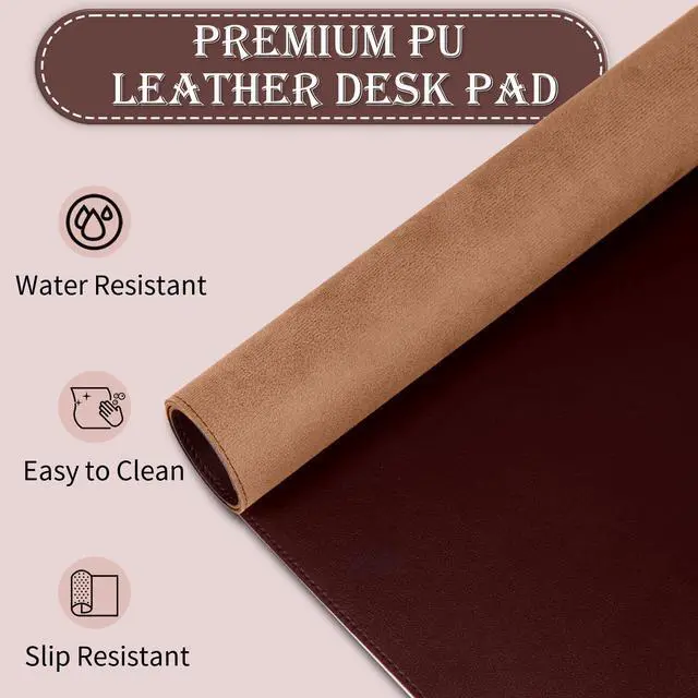 Alt view image 4 of 6 - Non-Slip Desk Pad, 24" x 14" Large Mouse Pad, PU Leather Desk Mat with Suede, Laptop Desk Pad, Waterproof Keyboard Pad, Desk Blotter for Office/Home/Decor (Brown Coffee)