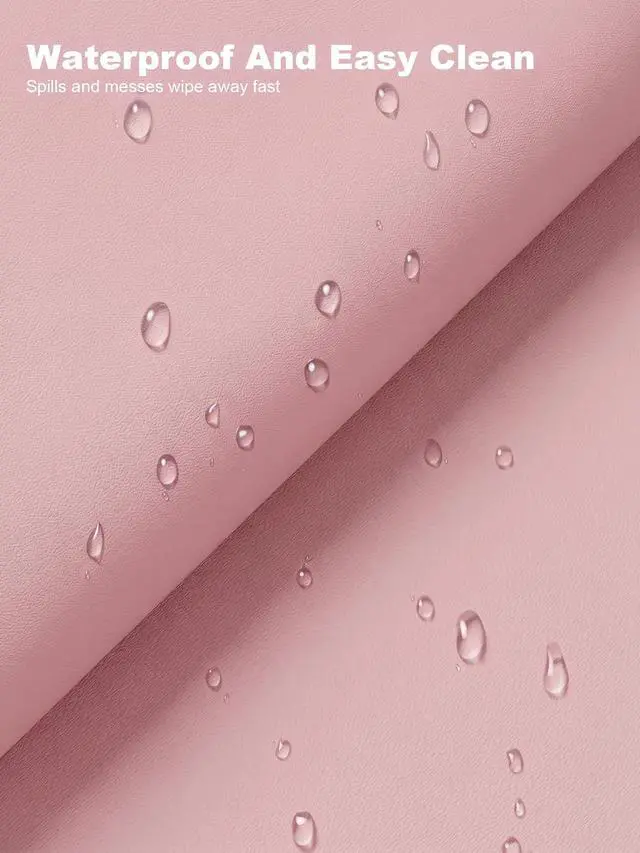 Alt view image 6 of 7 - Desk Mat, 31.5" x 15" Oval PU Leather Non-Slip Desk Pad Large Mouse Pad for Desktop, Waterproof Countertop Protector Writing Mat for Office, Home, Gaming, Vanity, Light Pink