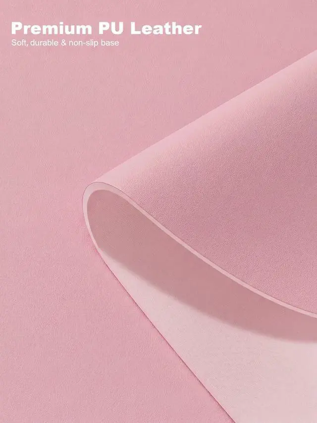 Alt view image 4 of 7 - Desk Mat, 31.5" x 15" Oval PU Leather Non-Slip Desk Pad Large Mouse Pad for Desktop, Waterproof Countertop Protector Writing Mat for Office, Home, Gaming, Vanity, Light Pink