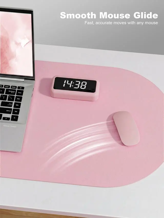 Alt view image 5 of 7 - Desk Mat, 31.5" x 15" Oval PU Leather Non-Slip Desk Pad Large Mouse Pad for Desktop, Waterproof Countertop Protector Writing Mat for Office, Home, Gaming, Vanity, Light Pink