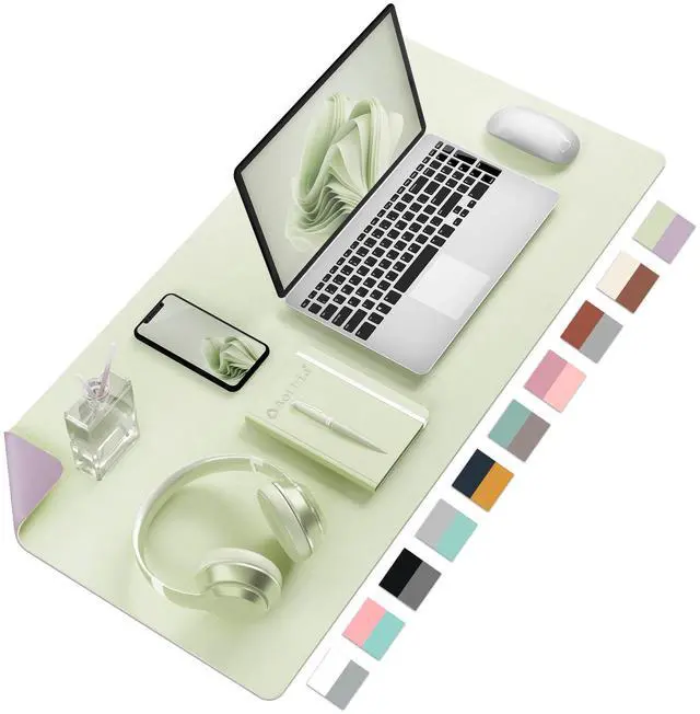 Main image of Double-Sided PU Leather Desk Pad - Non-Slip Large Mouse Pad & Desk Mat for Office, Home - Waterproof, Easy to Clean, Durable Dual-Sided Surface (23.6"x13.7", Matcha Green)