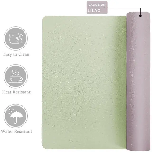 Alt view image 2 of 7 - Double-Sided PU Leather Desk Pad - Non-Slip Large Mouse Pad & Desk Mat for Office, Home - Waterproof, Easy to Clean, Durable Dual-Sided Surface (23.6"x13.7", Matcha Green)