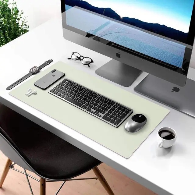 Alt view image 4 of 7 - Double-Sided PU Leather Desk Pad - Non-Slip Large Mouse Pad & Desk Mat for Office, Home - Waterproof, Easy to Clean, Durable Dual-Sided Surface (23.6"x13.7", Matcha Green)