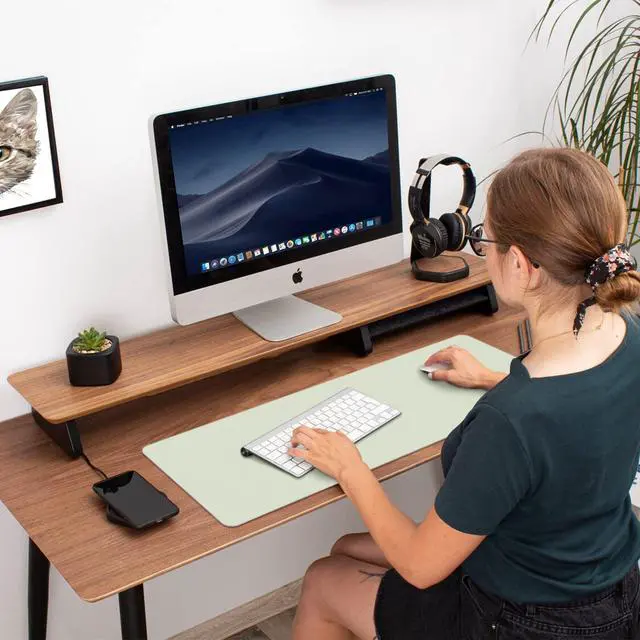 Alt view image 5 of 7 - Double-Sided PU Leather Desk Pad - Non-Slip Large Mouse Pad & Desk Mat for Office, Home - Waterproof, Easy to Clean, Durable Dual-Sided Surface (23.6"x13.7", Matcha Green)