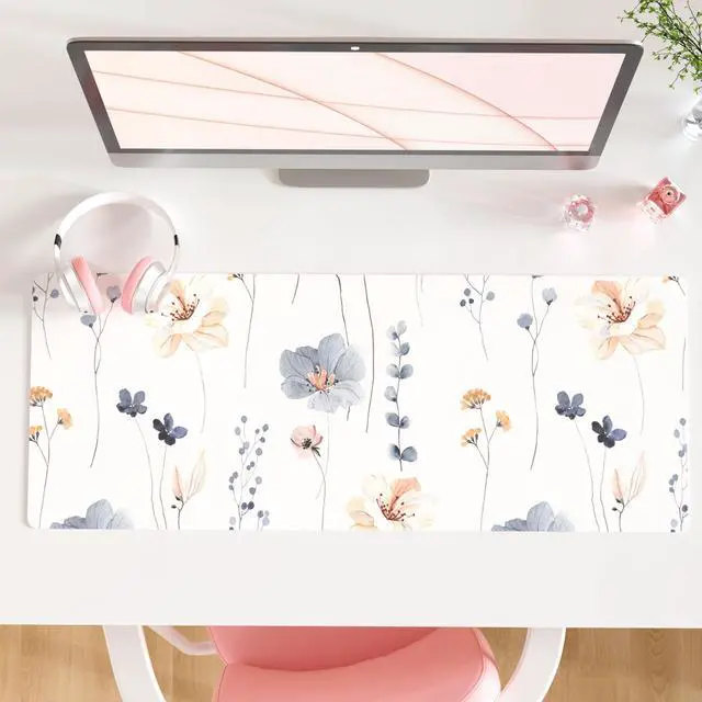 Main image of Large Mouse Pad, Floral Desk Mat for Desktop, Women Girls PU Leather Waterproof Gaming Mousepad, Computer Laptop Flower Desk Accessories Protector Writing Pad for School Office Home 31.5" x 11.8"