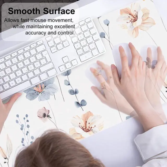 Alt view image 4 of 7 - Large Mouse Pad, Floral Desk Mat for Desktop, Women Girls PU Leather Waterproof Gaming Mousepad, Computer Laptop Flower Desk Accessories Protector Writing Pad for School Office Home 31.5" x 11.8"