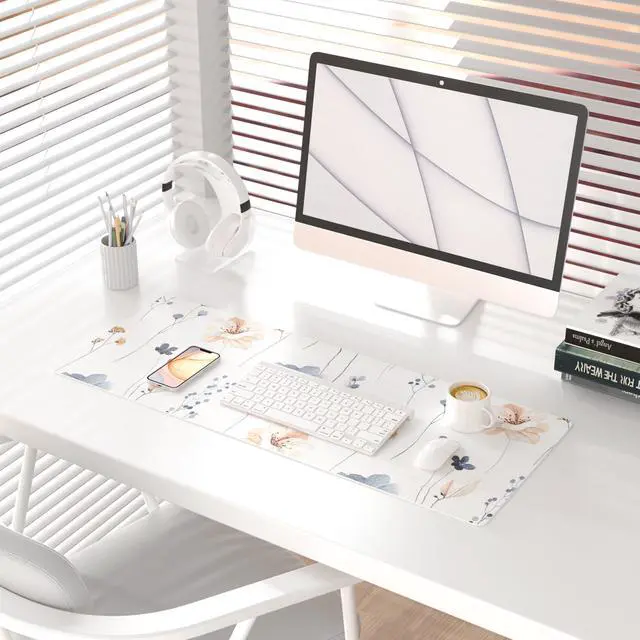Alt view image 2 of 7 - Large Mouse Pad, Floral Desk Mat for Desktop, Women Girls PU Leather Waterproof Gaming Mousepad, Computer Laptop Flower Desk Accessories Protector Writing Pad for School Office Home 31.5" x 11.8"