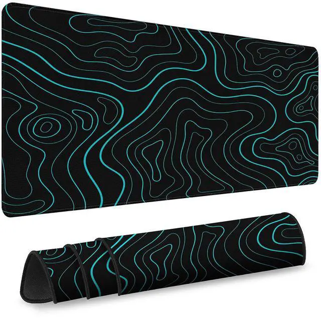 Main image of Gaming Desk Mat with Silky Smooth Surface & Exquisite Patterns,31.5x11.8 Inches Large-Sized Mouse Pad, Perfect for Extended Gaming,Work,and Home Office Decor (Blue Topographic Lines)