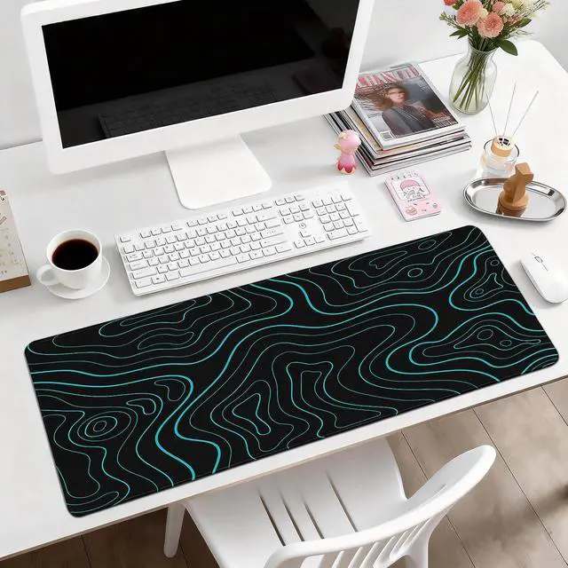 Alt view image 2 of 6 - Gaming Desk Mat with Silky Smooth Surface & Exquisite Patterns,31.5x11.8 Inches Large-Sized Mouse Pad, Perfect for Extended Gaming,Work,and Home Office Decor (Blue Topographic Lines)