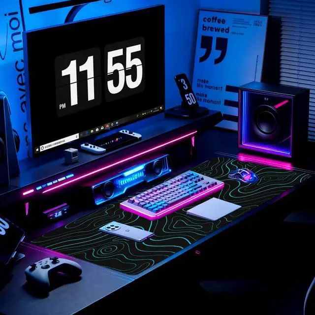 Alt view image 3 of 6 - Gaming Desk Mat with Silky Smooth Surface & Exquisite Patterns,31.5x11.8 Inches Large-Sized Mouse Pad, Perfect for Extended Gaming,Work,and Home Office Decor (Blue Topographic Lines)