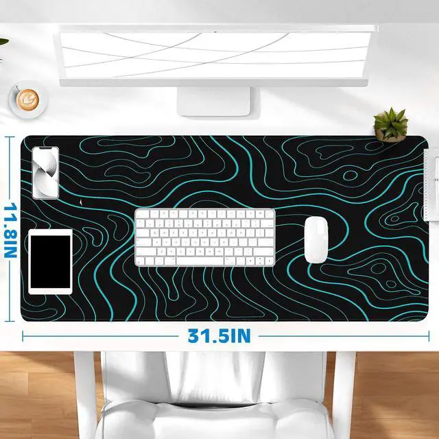 Alt view image 6 of 6 - Gaming Desk Mat with Silky Smooth Surface & Exquisite Patterns,31.5x11.8 Inches Large-Sized Mouse Pad, Perfect for Extended Gaming,Work,and Home Office Decor (Blue Topographic Lines)