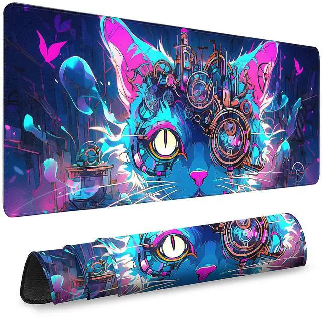Main image of Gaming Desk Mat with Silky Smooth Surface & Exquisite Patterns,31.5x11.8 Inches Large-Sized Mouse Pad, Perfect for Extended Gaming,Work,and Home Office Decor (Cool Cat Head 2)