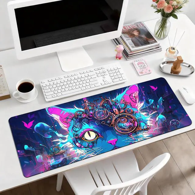 Alt view image 2 of 6 - Gaming Desk Mat with Silky Smooth Surface & Exquisite Patterns,31.5x11.8 Inches Large-Sized Mouse Pad, Perfect for Extended Gaming,Work,and Home Office Decor (Cool Cat Head 2)