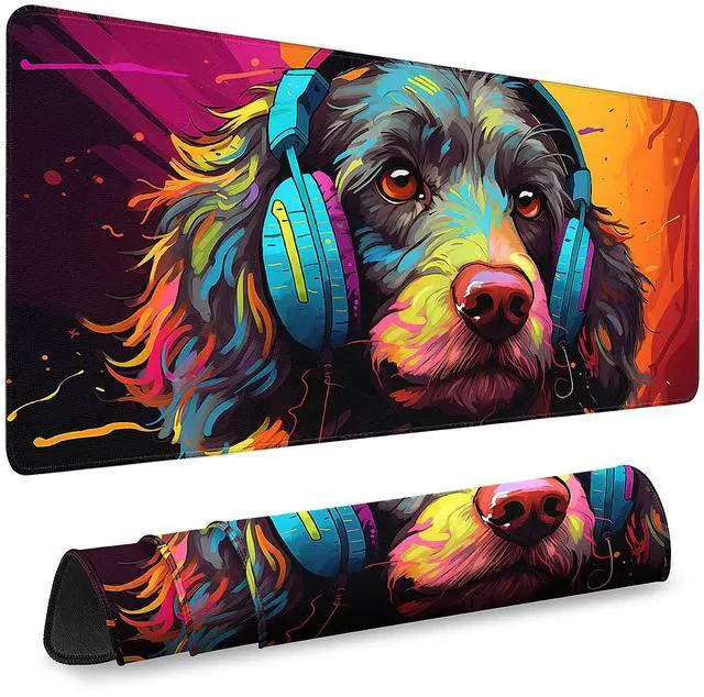 Main image of Gaming Desk Mat with Silky Smooth Surface & Exquisite Patterns,31.5x11.8 Inches Large-Sized Mouse Pad, Perfect for Extended Gaming,Work,and Home Office Decor (Cool Dog Head 1)
