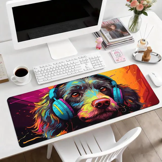 Alt view image 2 of 6 - Gaming Desk Mat with Silky Smooth Surface & Exquisite Patterns,31.5x11.8 Inches Large-Sized Mouse Pad, Perfect for Extended Gaming,Work,and Home Office Decor (Cool Dog Head 1)