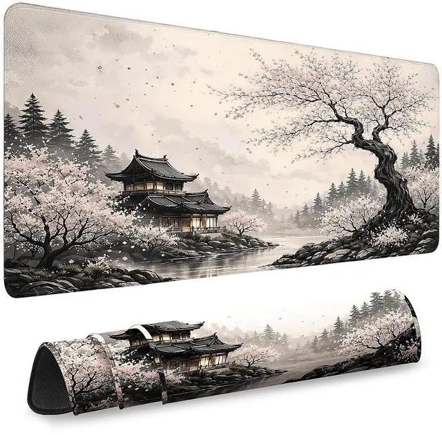 Main image of Gaming Desk Mat with Silky Smooth Surface & Exquisite Patterns,31.5x11.8 Inches Large-Sized Mouse Pad, Perfect for Extended Gaming,Work,and Home Office Decor (Japanese Ink Painting 2)