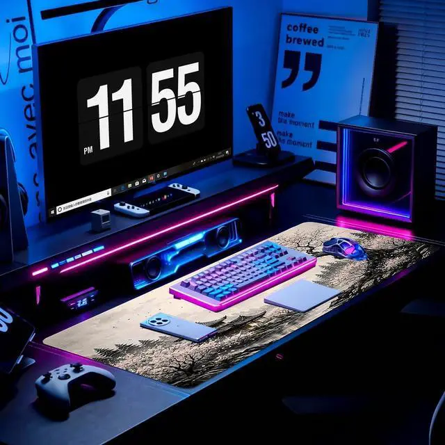 Alt view image 5 of 6 - Gaming Desk Mat with Silky Smooth Surface & Exquisite Patterns,31.5x11.8 Inches Large-Sized Mouse Pad, Perfect for Extended Gaming,Work,and Home Office Decor (Japanese Ink Painting 2)