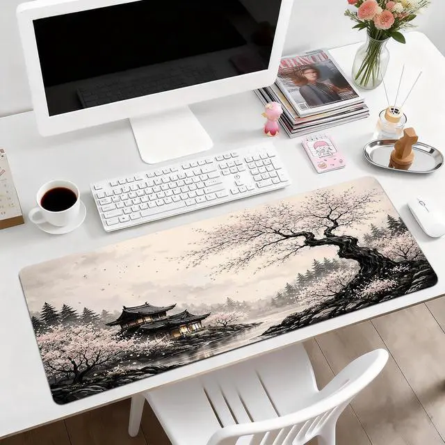 Alt view image 2 of 6 - Gaming Desk Mat with Silky Smooth Surface & Exquisite Patterns,31.5x11.8 Inches Large-Sized Mouse Pad, Perfect for Extended Gaming,Work,and Home Office Decor (Japanese Ink Painting 2)