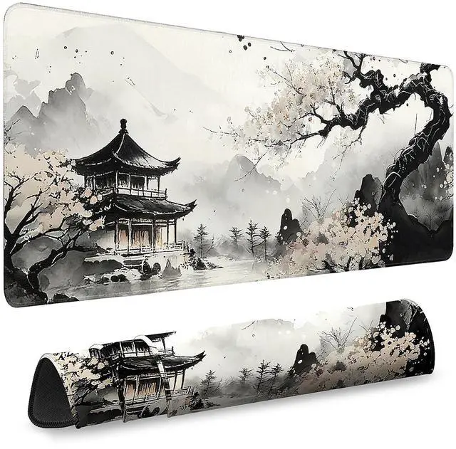 Main image of Gaming Desk Mat with Silky Smooth Surface & Exquisite Patterns,31.5x11.8 Inches Large-Sized Mouse Pad, Perfect for Extended Gaming,Work,and Home Office Decor (Japanese Ink Painting 3)