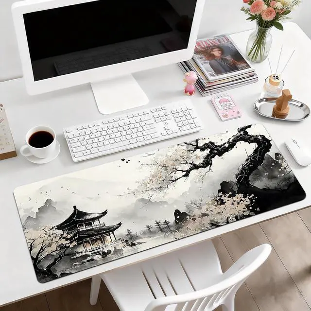 Alt view image 2 of 6 - Gaming Desk Mat with Silky Smooth Surface & Exquisite Patterns,31.5x11.8 Inches Large-Sized Mouse Pad, Perfect for Extended Gaming,Work,and Home Office Decor (Japanese Ink Painting 3)