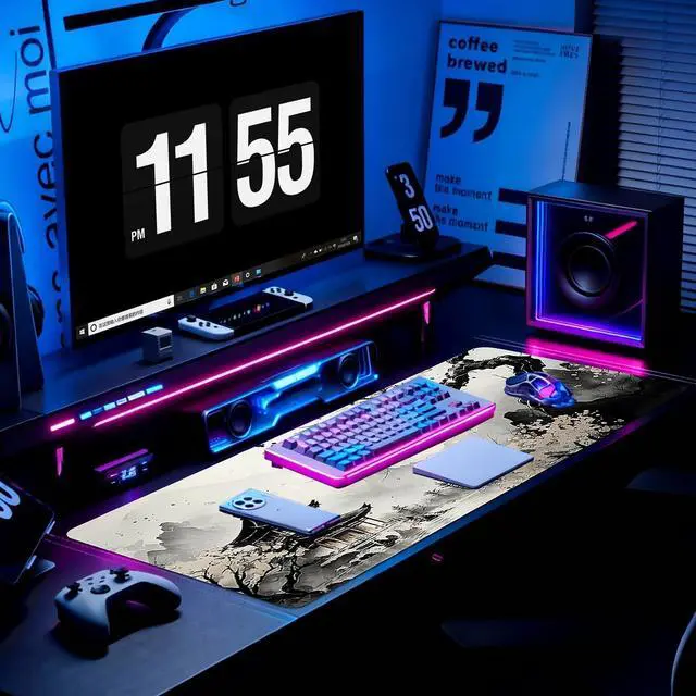 Alt view image 5 of 6 - Gaming Desk Mat with Silky Smooth Surface & Exquisite Patterns,31.5x11.8 Inches Large-Sized Mouse Pad, Perfect for Extended Gaming,Work,and Home Office Decor (Japanese Ink Painting 3)