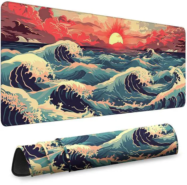 Main image of Gaming Desk Mat with Silky Smooth Surface & Exquisite Patterns,31.5x11.8 Inches Large-Sized Mouse Pad, Perfect for Extended Gaming,Work,and Home Office Decor (Japanese Waves 1)
