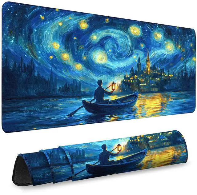 Main image of Gaming Desk Mat with Silky Smooth Surface & Exquisite Patterns,31.5x11.8 Inches Large-Sized Mouse Pad, Perfect for Extended Gaming,Work,and Home Office Decor (Van Gogh Oil Painting 1)