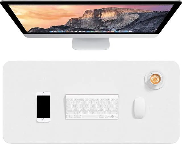 Main image of Desk Pad, 30" x 14" PU Leather Desk Mat, XL Extended Mouse Pad, Waterproof Desktop Blotter Protector, Non-Slip Ultra Thin Large Laptop Keyboard Writing Mat for Office Home, White