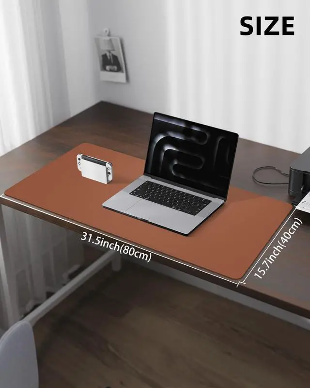 Alt view image 5 of 7 - Leather Desk Pad Protector, Mouse Pad, Office Desk Mat, Non-Slip PU Leather Desk Blotter, Laptop Desk Pad, Waterproof Desk Writing Pad for Office and Home (Brown, 31.5" x 15.7")