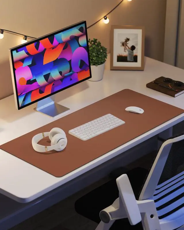 Alt view image 6 of 7 - Leather Desk Pad Protector, Mouse Pad, Office Desk Mat, Non-Slip PU Leather Desk Blotter, Laptop Desk Pad, Waterproof Desk Writing Pad for Office and Home (Brown, 31.5" x 15.7")